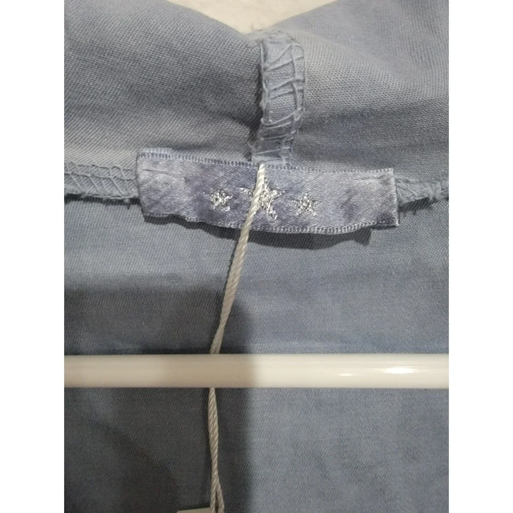 SIRELY'S Couture‎ Italy Blue Shredded Sequin Back Hood Jacket Boho Lagenlook OS